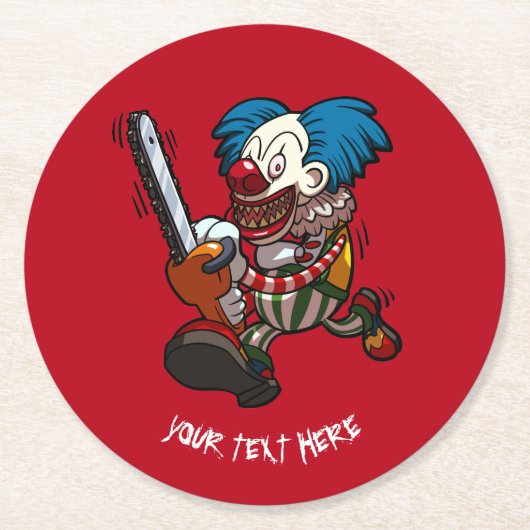 Farbiger Chainsaw Clown Halloween Horror Cartoon Runder Pappuntersetzer (Vorderseite)