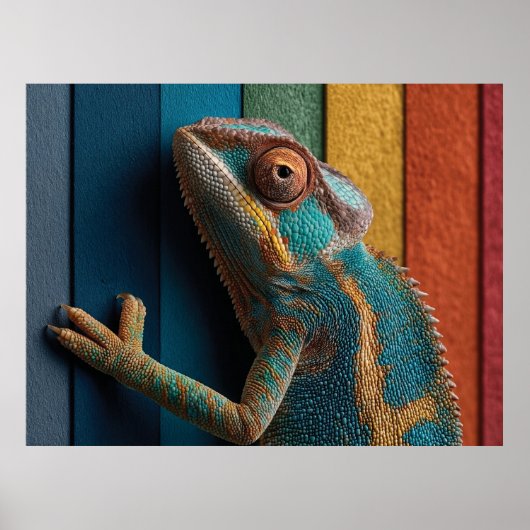 Farbiger Chamäleon auf Regenbogenhintergrund Poster (Vorne)