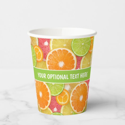 Farbiger Citrus-benutzerdefinierter Text Pappbecher (Links)