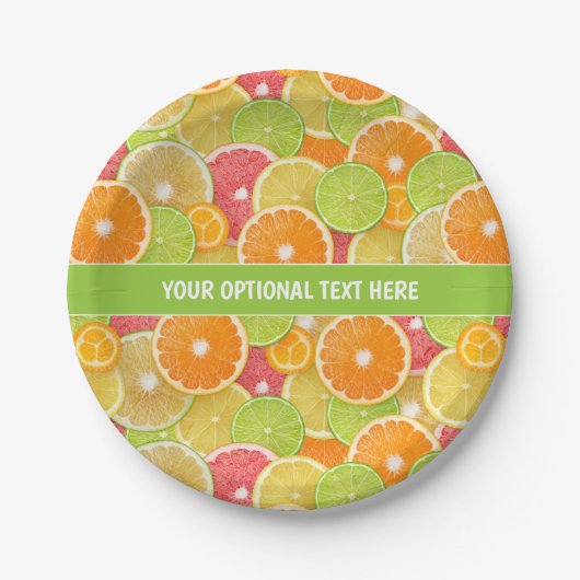 Farbiger Citrus-benutzerdefinierter Text Pappteller (Vorderseite)