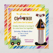 Farbiger Clown-Streifen-Kindergeburtstag Einladung (Vorne/Hinten)
