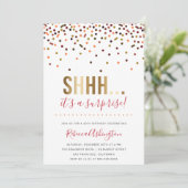 Farbiger Confetti| Gold Überraschung Geburtstag Einladung (Stehend Vorderseite)