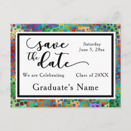 Farbiger Confetti Graphic Abschluss Save the Date Ankündigungspostkarte