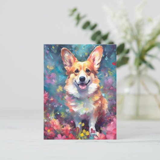 Farbiger Corgi Postkarte (Stehend Vorderseite)