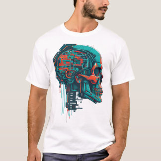 Farbiger Cyberpunk-Schädel Klassischer T - Shirt