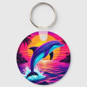 Farbiger Delfin Lebendiger tropischer Sonnenunter Schlüsselanhänger