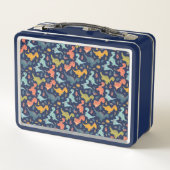 Farbiger Dinosaurier-Cartoon niedlicher Mustername Metall Brotdose (Rückseite)