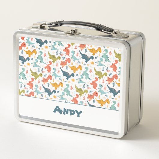 Farbiger Dinosaurier-Cartoon niedlicher Mustername Metall Brotdose (Vorderseite)