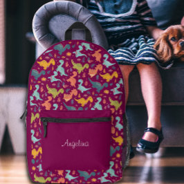 Farbiger Dinosaurier-Cartoon niedliches Muster, ro Bedruckter Rucksack