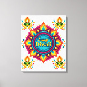 Farbiger Diwali-Mandala mit traditionellen Diyas Leinwanddruck