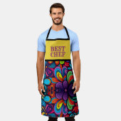FARBIGER DOODLE ART DER BLUME "BESTER KOCH" SCHÜRZE (Getragen)