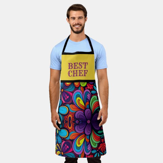 FARBIGER DOODLE ART DER BLUME "BESTER KOCH" SCHÜRZE (Getragen)