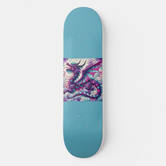 Farbiger Drache mit Aquamarinem Licht Skateboard (Vorderseite)