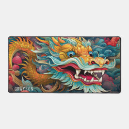 Farbiger Drache Moderner Personalisierter Name Schreibtischunterlage