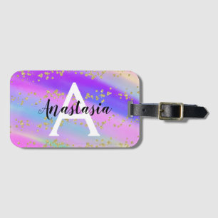 Farbiger Einhorn Regenbogen Gold Glitter Monogramm Gepäckanhänger