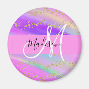 Farbiger Einhorn Regenbogen Gold Glitter Monogramm Magnet