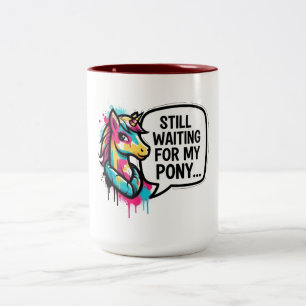 Farbiger Einhorn wartet auf mein Pony Zweifarbige Tasse