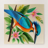 Farbiger Eisvogel auf Ast sitzend Puzzle (Horizontal)