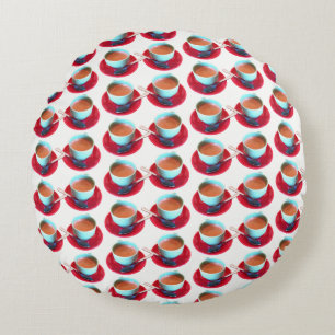 Farbiger Espresso-Cup und Saucer-Fotografie Rundes Kissen