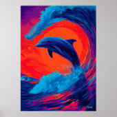 Farbiger expressionistischer Delfinwellen-Wandkuns Poster (Vorne)