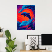 Farbiger expressionistischer Delfinwellen-Wandkuns Poster (Heimbüro)