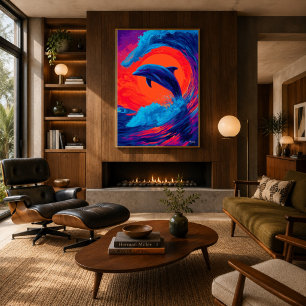 Farbiger expressionistischer Delfinwellen-Wandkuns Poster