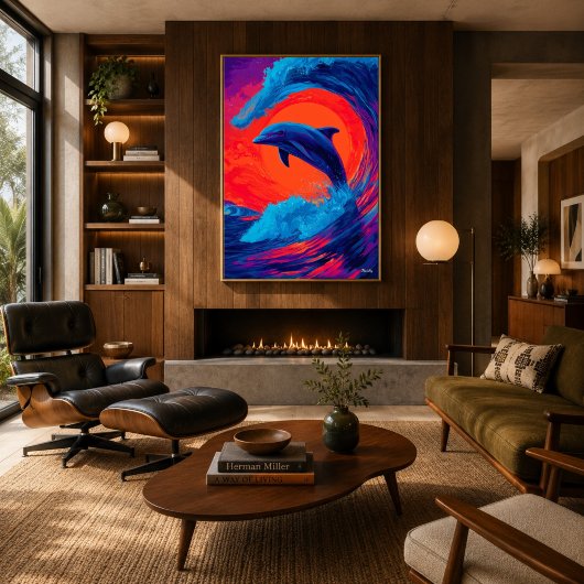 Farbiger expressionistischer Delfinwellen-Wandkuns Poster