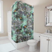 Farbiger Fake-Stein dominiert minzgrün bis grau Duschvorhang (Beispiel)