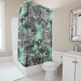 Farbiger Fake-Stein dominiert minzgrün bis grau Duschvorhang