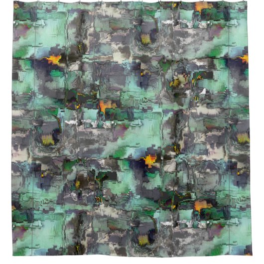 Farbiger Fake-Stein dominiert minzgrün bis grau Duschvorhang (Vorderseite)