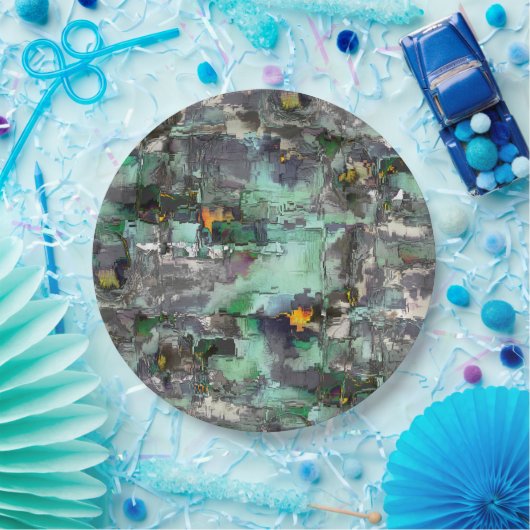 Farbiger Fake-Stein dominiert minzgrün bis grau Pappteller (Party)