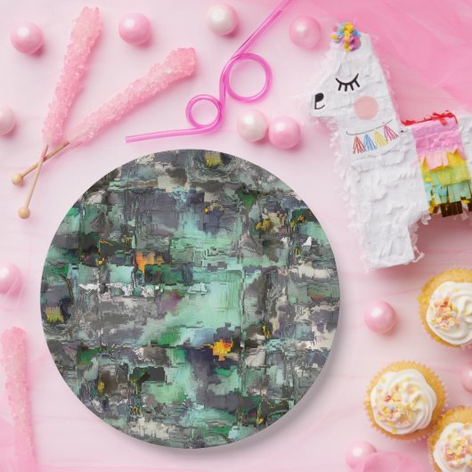 Farbiger Fake-Stein dominiert minzgrün bis grau Pappteller (Party)