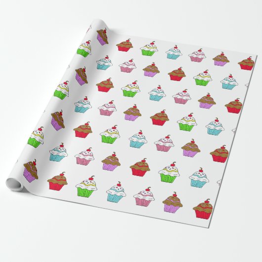 Farbiger Fantasie-Cupcake Geschenkpapier (Ungerollt)