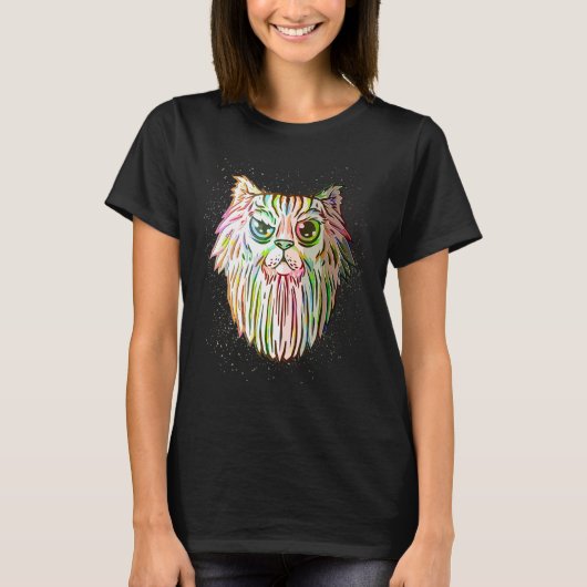 Farbiger Farbspritzer Bartkatze T-Shirt (Vorderseite)