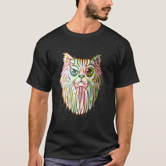 Farbiger Farbspritzer Bartkatze T-Shirt (Vorderseite)