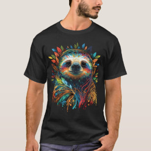 Farbiger Faultier mit floraler Kopfkrone Malerei T-Shirt
