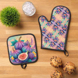 Farbiger Feigenbaum Ofenhandschuh & Topflappen-Set