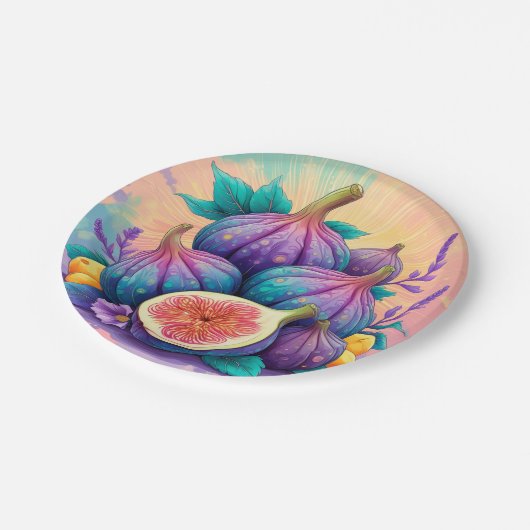 Farbiger Feigenbaum Pappteller (Schrägansicht)