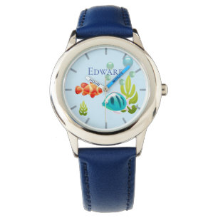 Farbiger Fisch mit Blasen und Algen Armbanduhr