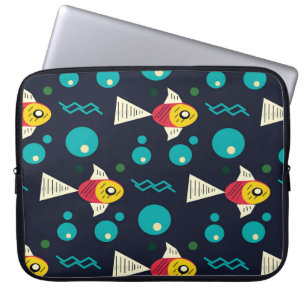 Farbiger Fisch mit Wellen im Meer. Geometrie für Laptopschutzhülle