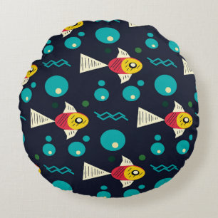 Farbiger Fisch mit Wellen im Meer. Geometrie für Rundes Kissen