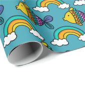 Farbiger Fisch und Regenbogen-Geschenkpapier Geschenkpapier (Rolleneckpunkt)