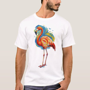 Farbiger Flamingo-Abstrakt-Pinselstrich-Vogel-Kuns T-Shirt