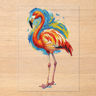 Farbiger Flamingo-Abstrakter-Bürstenstrich-Vogel-K Acryleinladungen