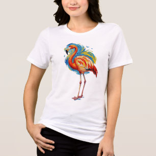 Farbiger Flamingo-Abstrakter-Bürstenstrich-Vogel-K Tri-Blend Shirt