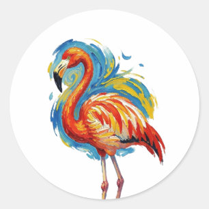 Farbiger Flamingo-Abstrakter-Pinselstrich-Vogel-Ku Runder Aufkleber