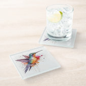 Farbiger Flug, Aquarellmingvogel Glasuntersetzer (Schrägansicht)