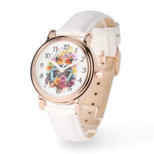 Farbiger Frosch mit Blume Armbanduhr