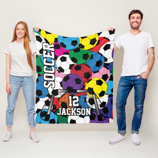 Farbiger Fußballball mit DIY-Text Fleecedecke (Beispiel)