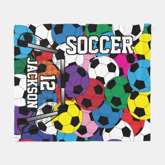 Farbiger Fußballball mit DIY-Text Fleecedecke (Vorderseite (Horizontal))